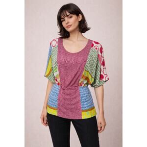 Save the Queen Made in Italy Belted Batwing Top M Patchwork Print Avant Garde